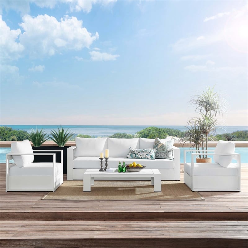 Modway Tahoe 4-Piece Fabric/Powder-Coated Aluminum Outdoor Set in White