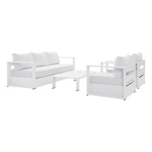 modway tahoe 4-piece fabric & aluminum outdoor patio sofa set in white