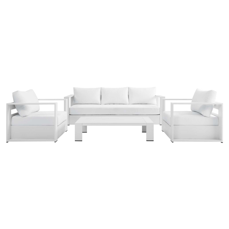 Modway Tahoe 4-Piece Fabric/Powder-Coated Aluminum Outdoor Set in White