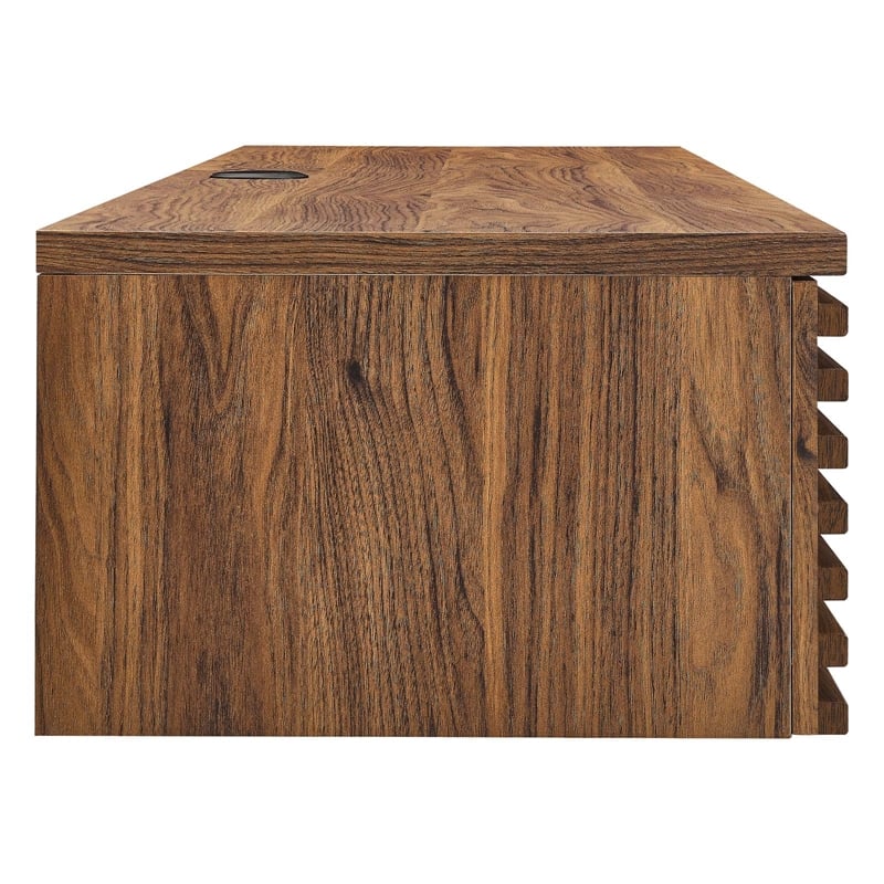 Modway Render Wall Mount Particleboard and Wood Office Desk in Walnut