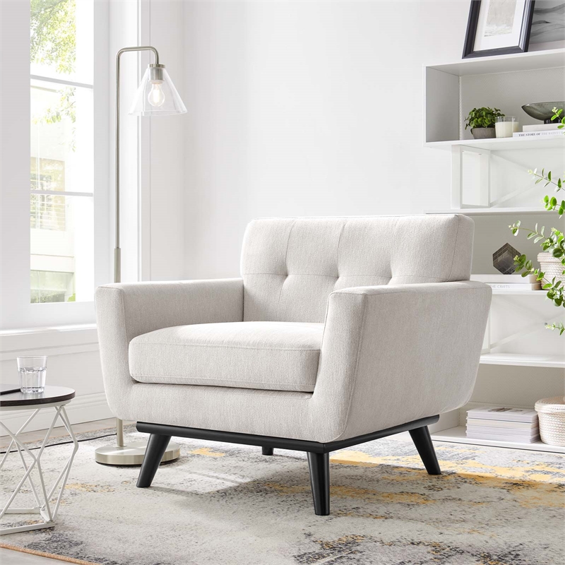 Modway Engage Modern Style Herringbone Fabric Armchair in Ivory