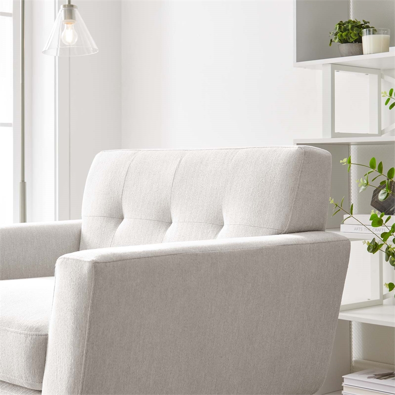Modway Engage Modern Style Herringbone Fabric Armchair in Ivory
