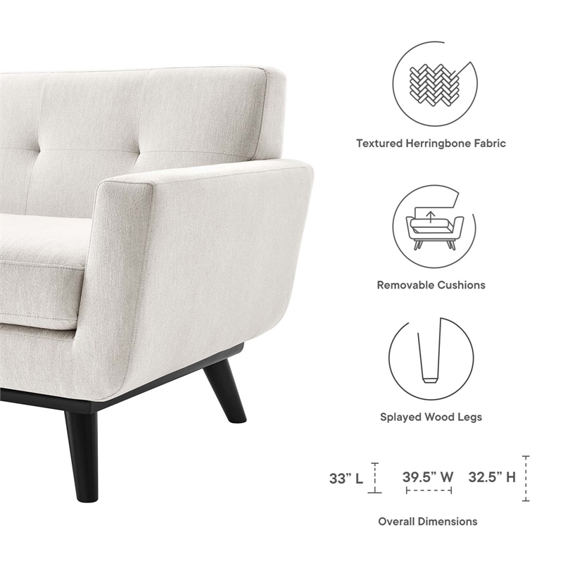 Modway Engage Modern Style Herringbone Fabric Armchair in Ivory