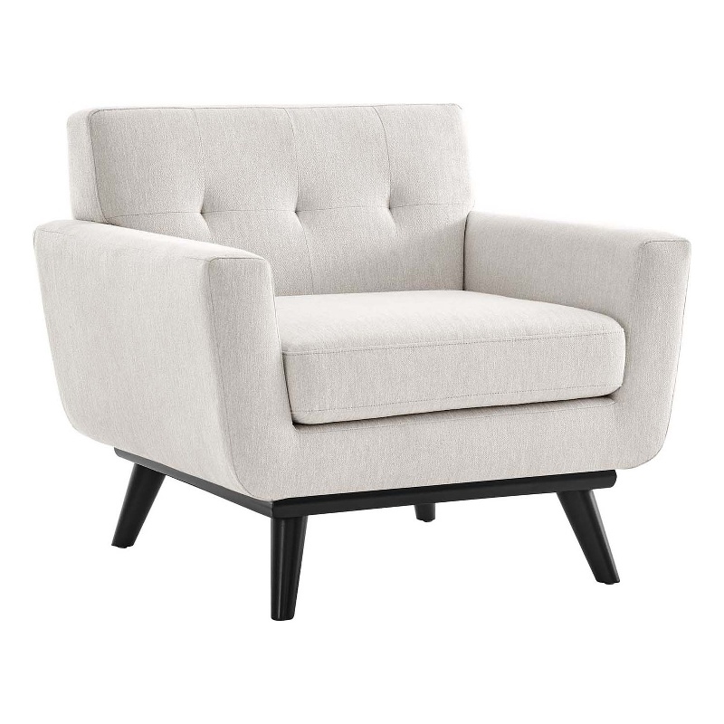 Modway Engage Modern Style Herringbone Fabric Armchair in Ivory