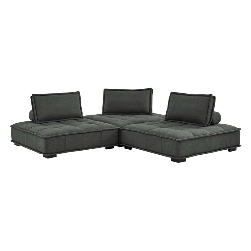 Modway Saunter 3-Piece Modern Tufted Fabric Sofa in Gray Finish