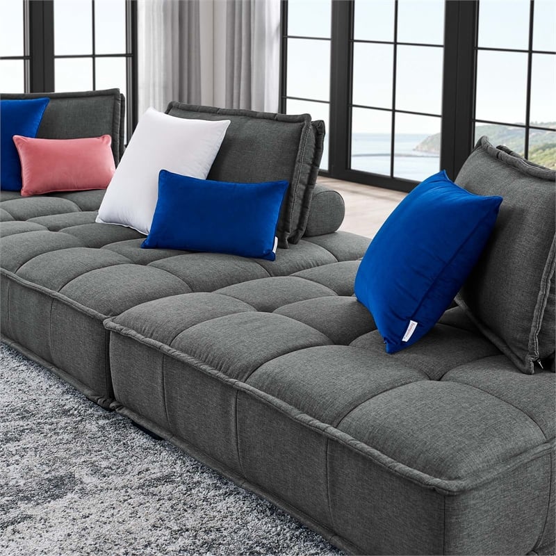 Modway Saunter 3-Piece Modern Tufted Fabric Sofa in Gray Finish