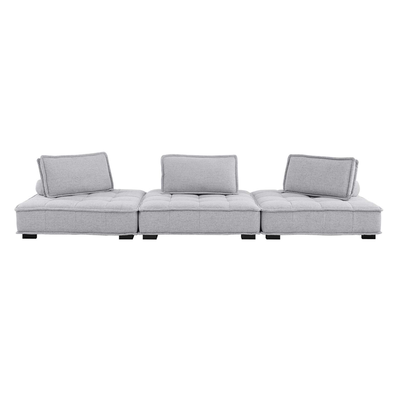 Modway Saunter 3-Piece Modern Tufted Fabric Sofa in Light Gray
