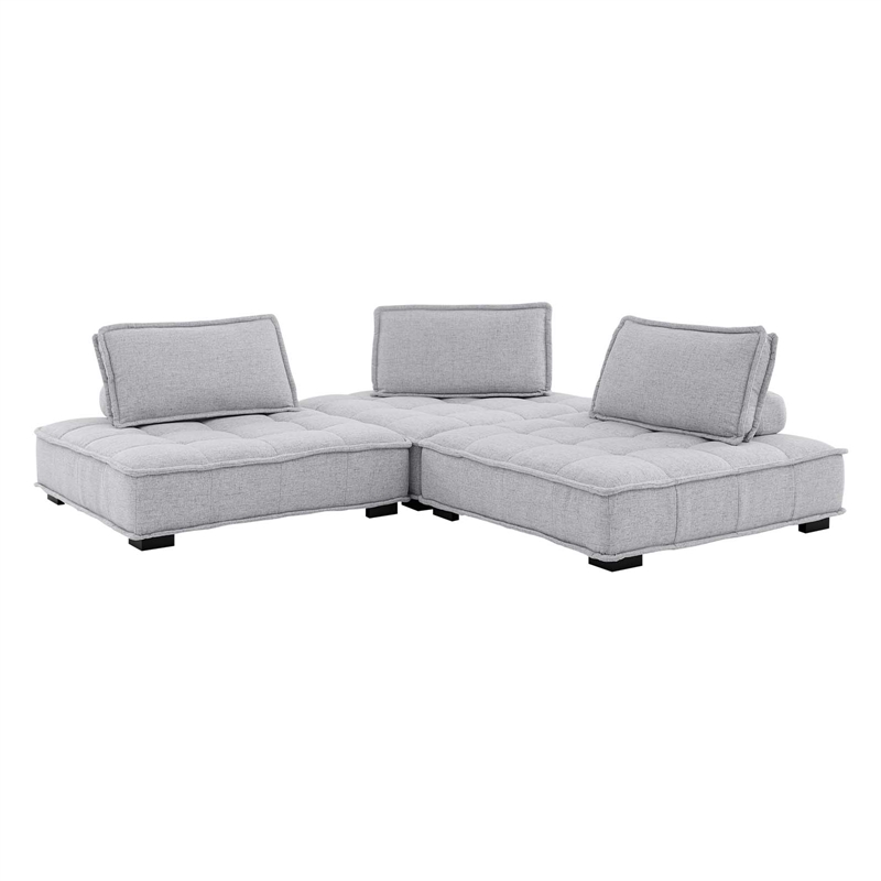 Modway Saunter 3-Piece Modern Tufted Fabric Sofa in Light Gray