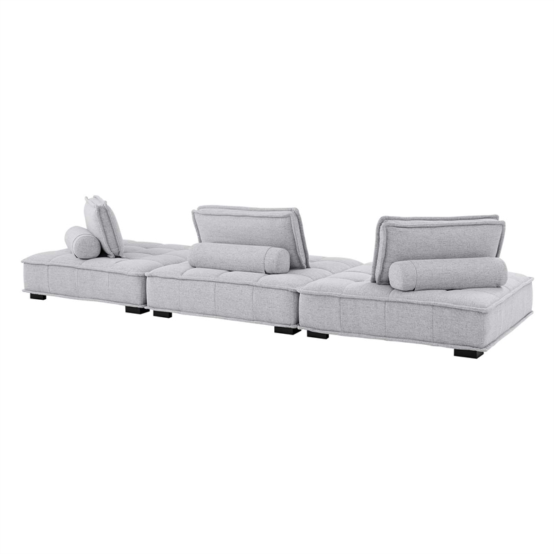 Modway Saunter 3-Piece Modern Tufted Fabric Sofa in Light Gray