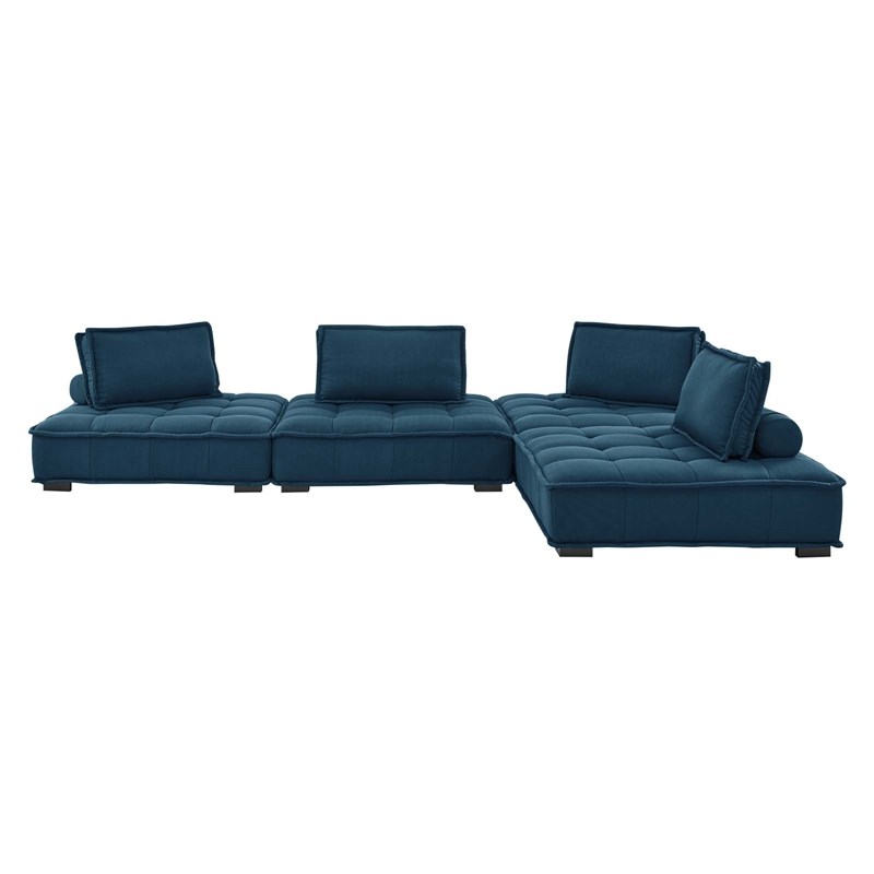 Modway Saunter 4-Piece Modern Tufted Fabric Sectional Sofa in Azure Blue