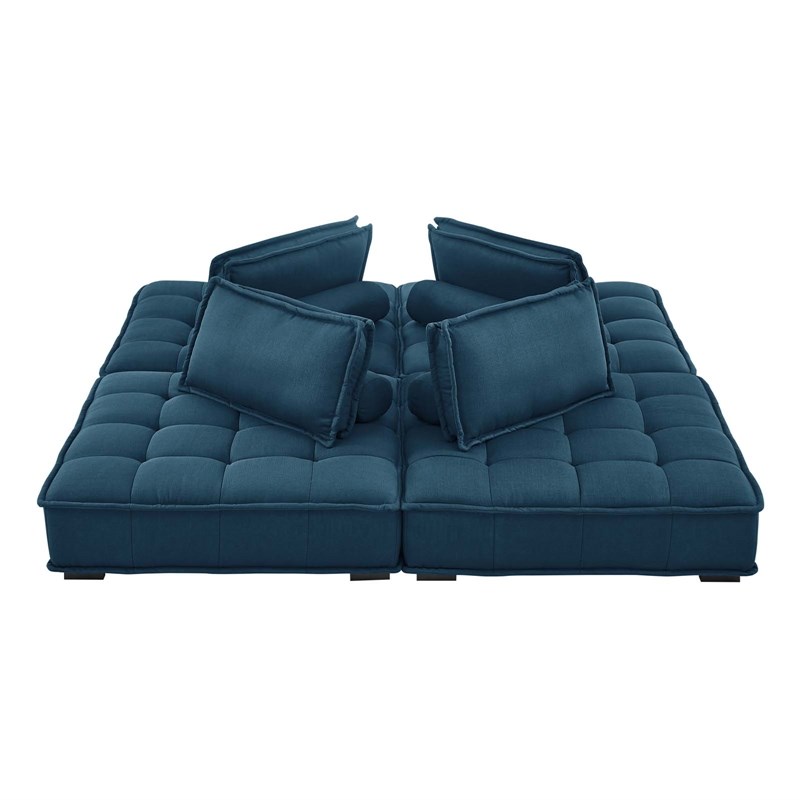 Modway Saunter 4-Piece Modern Tufted Fabric Sectional Sofa in Azure Blue