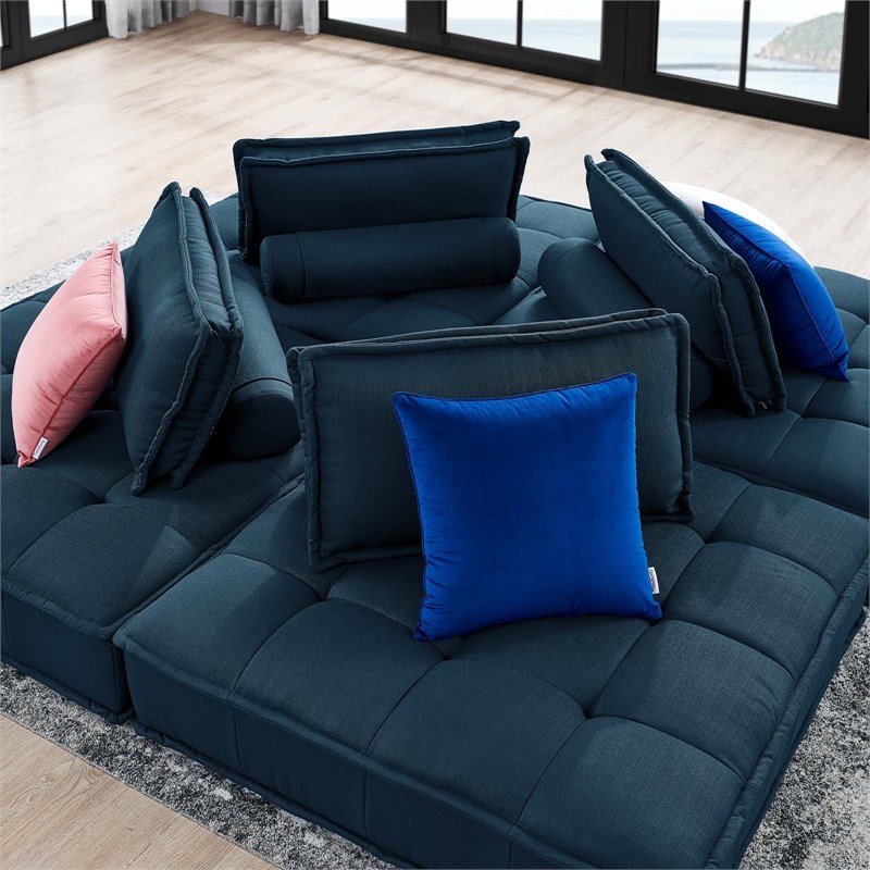 Modway Saunter 4-Piece Modern Tufted Fabric Sectional Sofa in Azure Blue