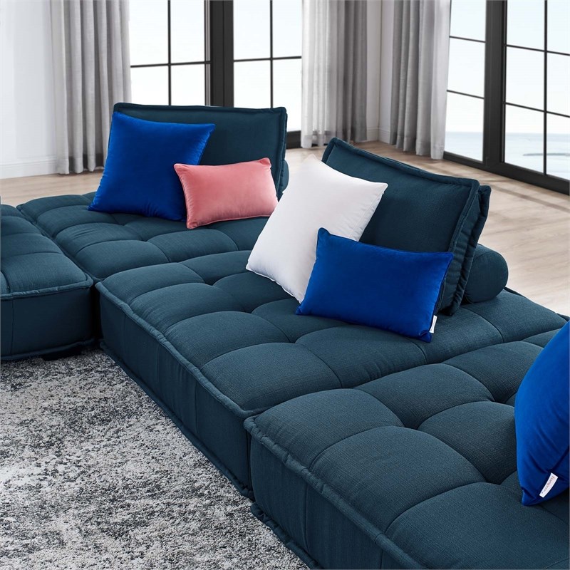 Modway Saunter 4-Piece Modern Tufted Fabric Sectional Sofa in Azure Blue