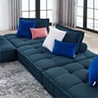 Modway Saunter 4-Piece Modern Tufted Fabric Sectional Sofa in Azure Blue
