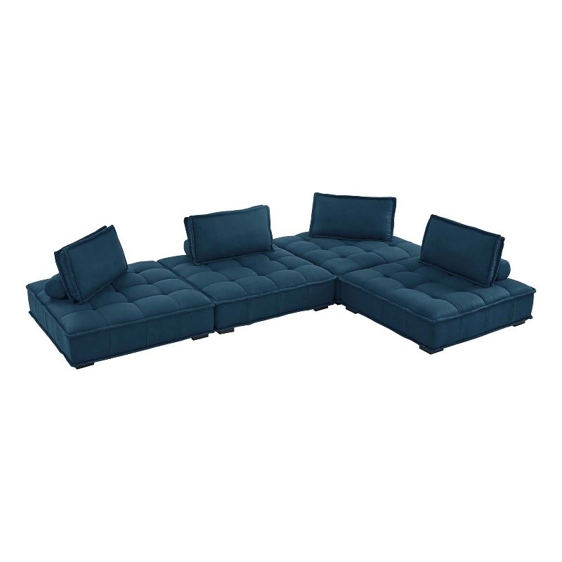 Modway Saunter 4-Piece Modern Tufted Fabric Sectional Sofa in Azure Blue