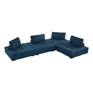 Modway Saunter 4-Piece Modern Tufted Fabric Sectional Sofa in Azure Blue