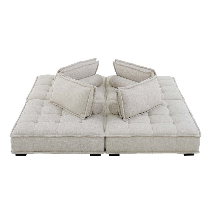 Modway Saunter 4-Piece Modern Tufted Fabric Sectional Sofa in Beige