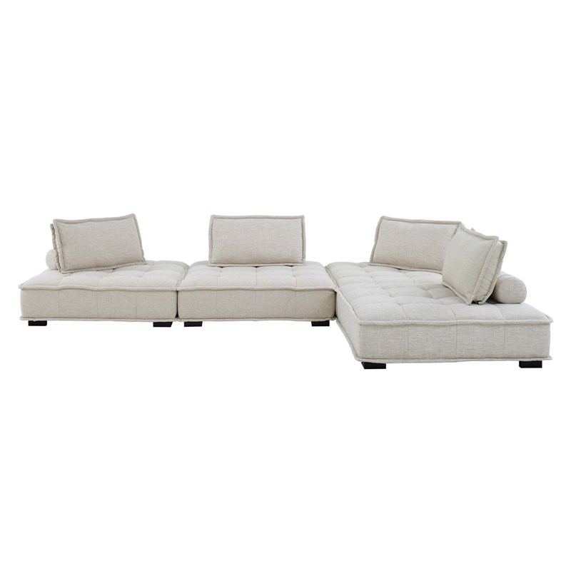 Modway Saunter 4-Piece Modern Tufted Fabric Sectional Sofa in Beige