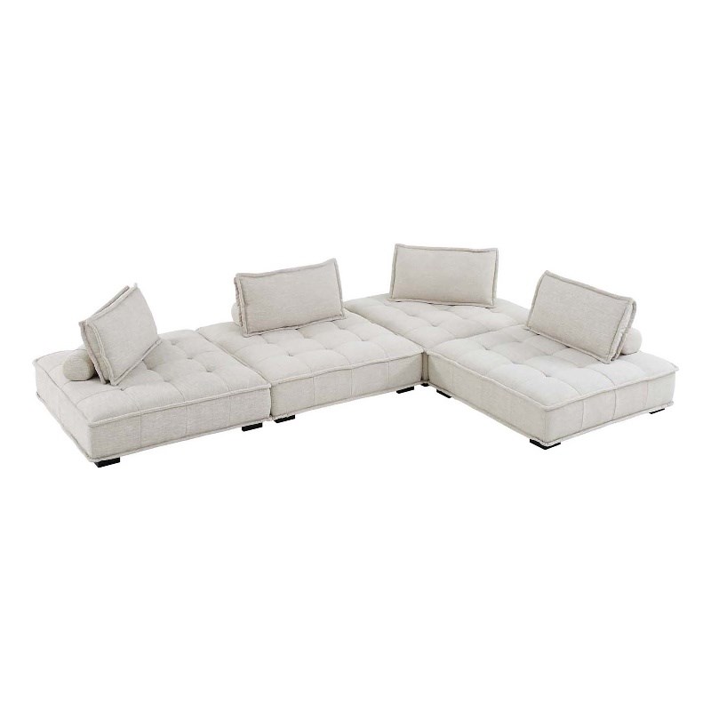 Modway Saunter 4-Piece Modern Tufted Fabric Sectional Sofa in Beige