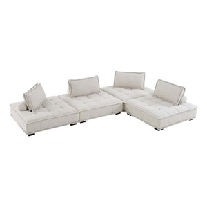 Modway Saunter 4-Piece Modern Tufted Fabric Sectional Sofa in Beige