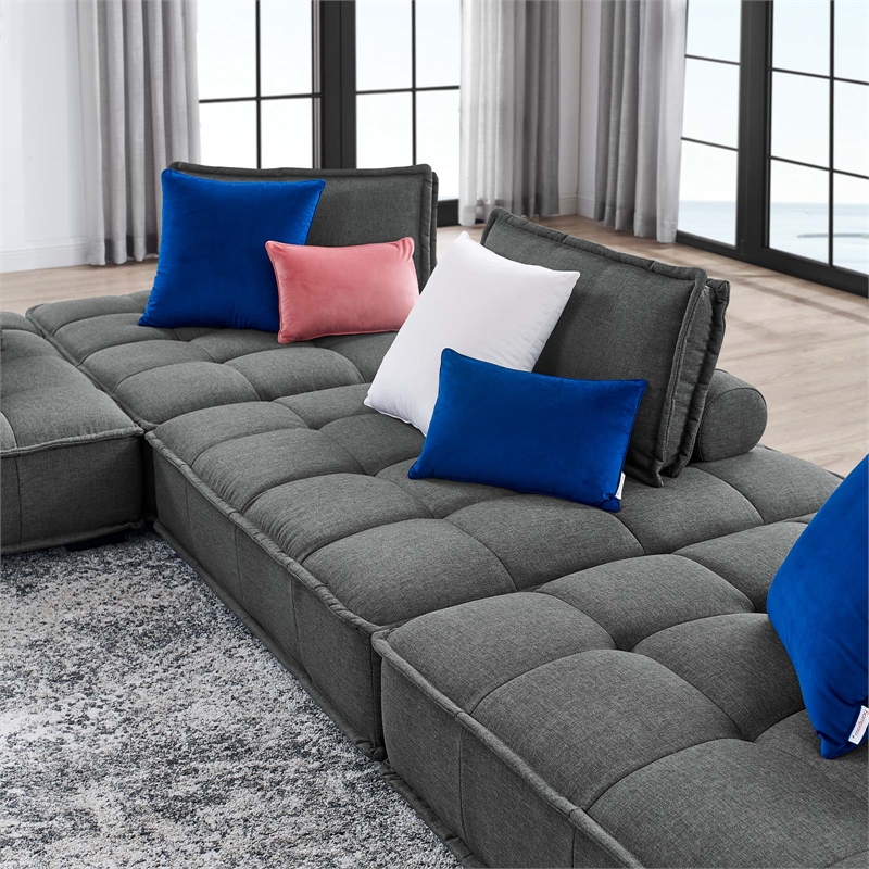 Modway Saunter 4-Piece Modern Tufted Fabric Sectional Sofa in Gray