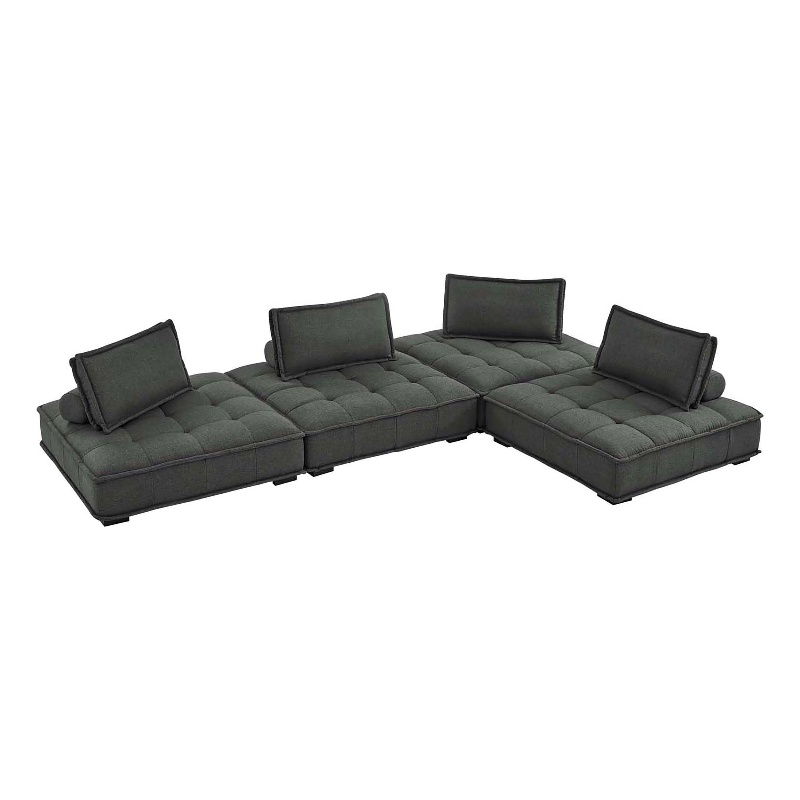 Modway Saunter 4-Piece Modern Tufted Fabric Sectional Sofa in Gray