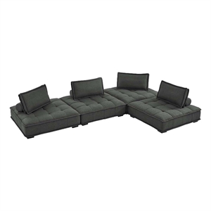 Modway Saunter 4-Piece Modern Tufted Fabric Sectional Sofa in Gray