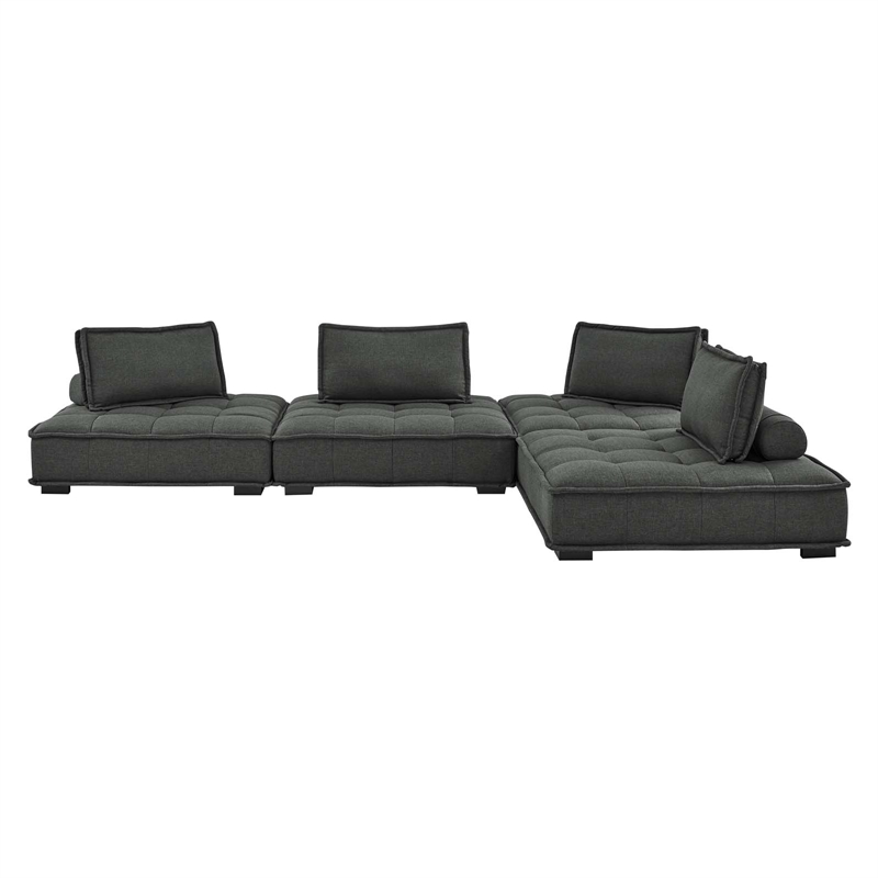 Modway Saunter 4-Piece Modern Tufted Fabric Sectional Sofa in Gray