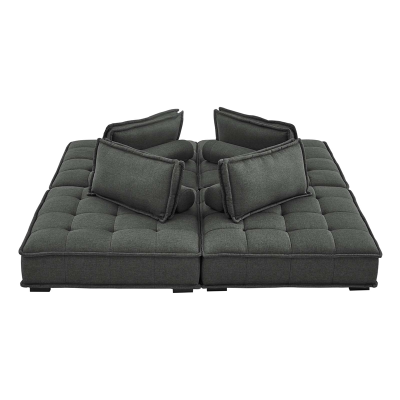 Modway Saunter 4-Piece Modern Tufted Fabric Sectional Sofa in Gray