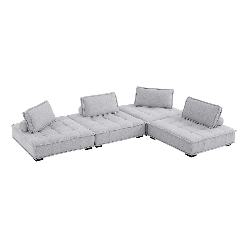 Modway Saunter 4-Piece Modern Tufted Fabric Sectional Sofa in Light Gray