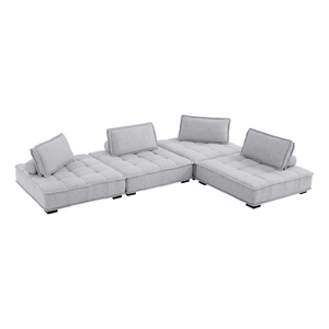 Modway Saunter 4-Piece Modern Tufted Fabric Sectional Sofa in Light Gray