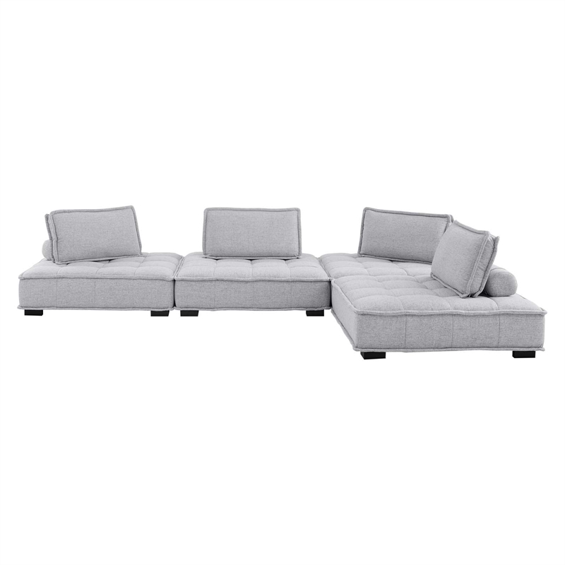 Modway Saunter 4-Piece Modern Tufted Fabric Sectional Sofa in Light Gray