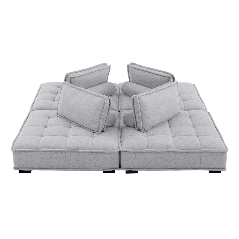 Modway Saunter 4-Piece Modern Tufted Fabric Sectional Sofa in Light Gray
