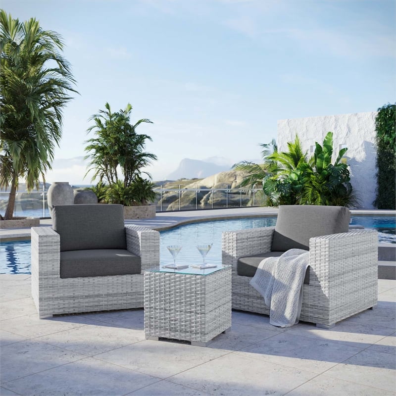 Modway Convene 3-Piece Modern Fabric/Rattan Outdoor Set in Light Gray/Charcoal