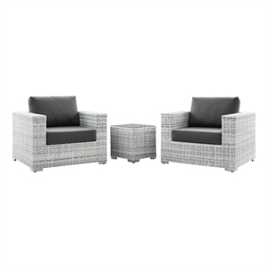 Modway Convene 3-Piece Modern Fabric/Rattan Outdoor Set in Light Gray/Charcoal