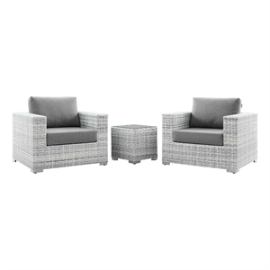Modway Convene 3-Piece Modern Fabric/Rattan Outdoor Set in Light Gray