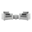 Modway Convene 3-Piece Modern Fabric/Rattan Outdoor Set in Light Gray
