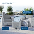 Modway Convene 3-Piece Modern Fabric/Rattan Outdoor Set in Light Gray