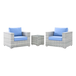 modway convene 3-piece fabric outdoor patio set in light gray/light blue