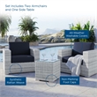 Modway Convene 3-Piece Modern Fabric/Rattan Outdoor Set in Light Gray/Navy