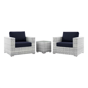 Modway Convene 3-Piece Modern Fabric/Rattan Outdoor Set in Light Gray/Navy
