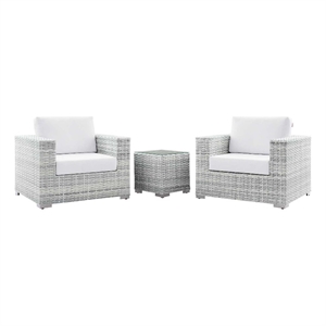 Modway Convene 3-Piece Modern Fabric/Rattan Outdoor Set in Light Gray/White