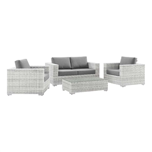 Modway Convene 4-Piece Rattan & Fabric Outdoor Set in Light Gray