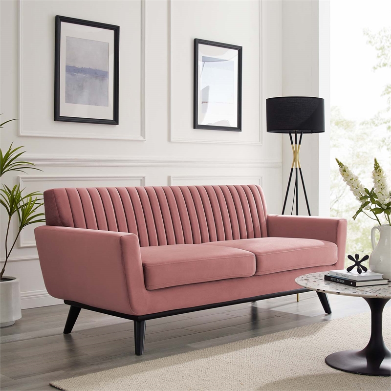 Modway Engage Modern Channel Tufted Performance Velvet Loveseat in Dusty Rose