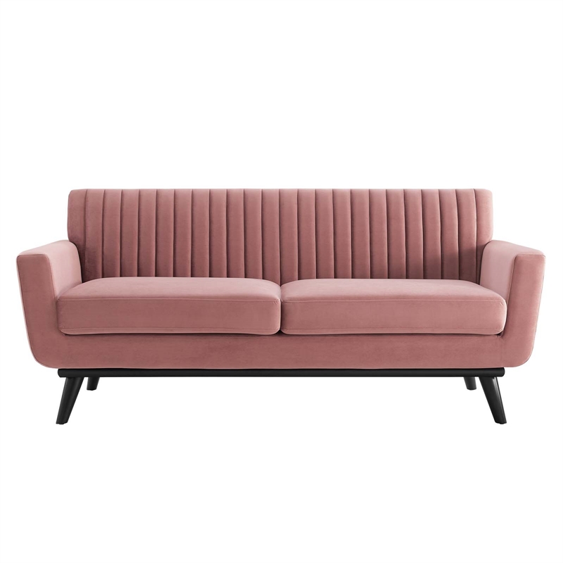 Modway Engage Modern Channel Tufted Performance Velvet Loveseat in Dusty Rose