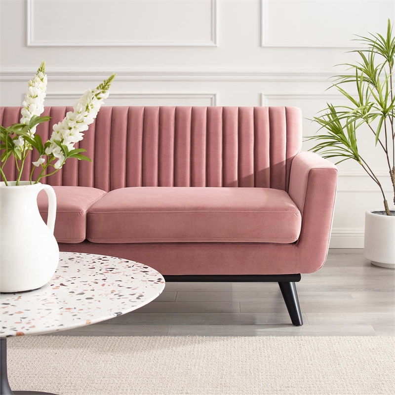 Modway Engage Modern Channel Tufted Performance Velvet Loveseat in Dusty Rose