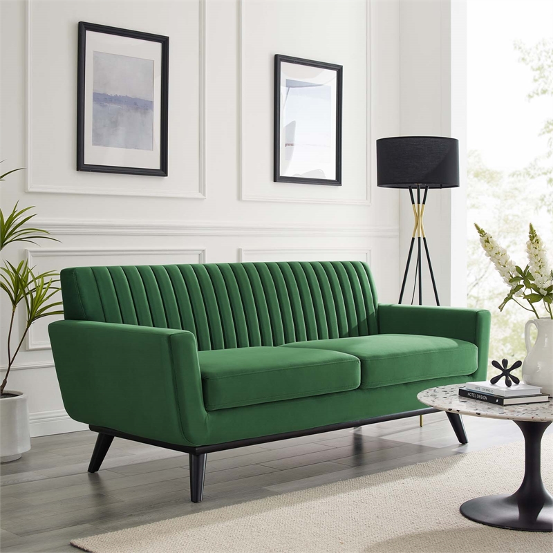 Modway Engage Modern Channel Tufted Performance Velvet Loveseat in Emerald