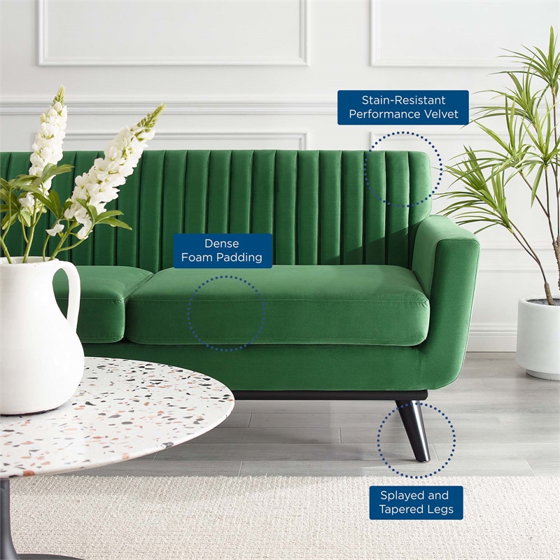 Modway Engage Modern Channel Tufted Performance Velvet Loveseat in Emerald