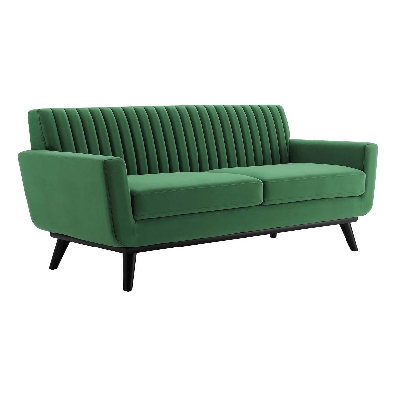 Modway Engage Modern Channel Tufted Performance Velvet Loveseat in Emerald