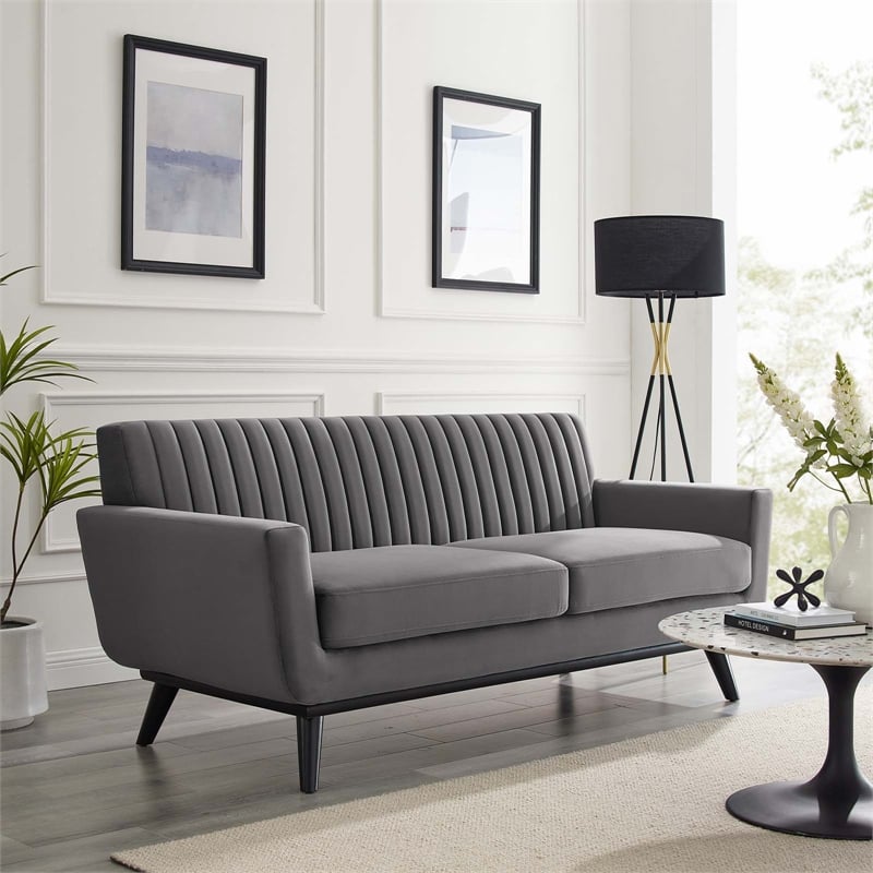 Modway Engage Modern Channel Tufted Performance Velvet Loveseat in Gray